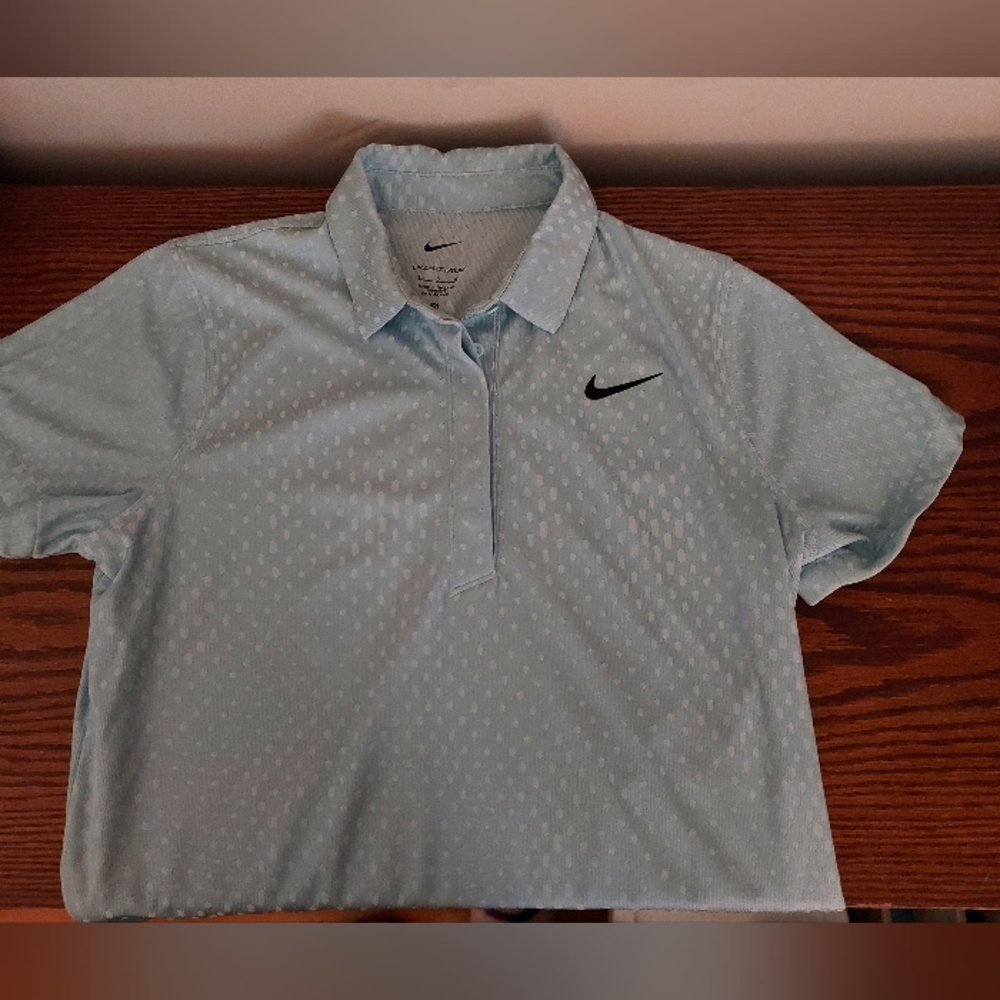 Ladies Nike Sky Blue Polo with Black Logo, Golf Shirt, Large